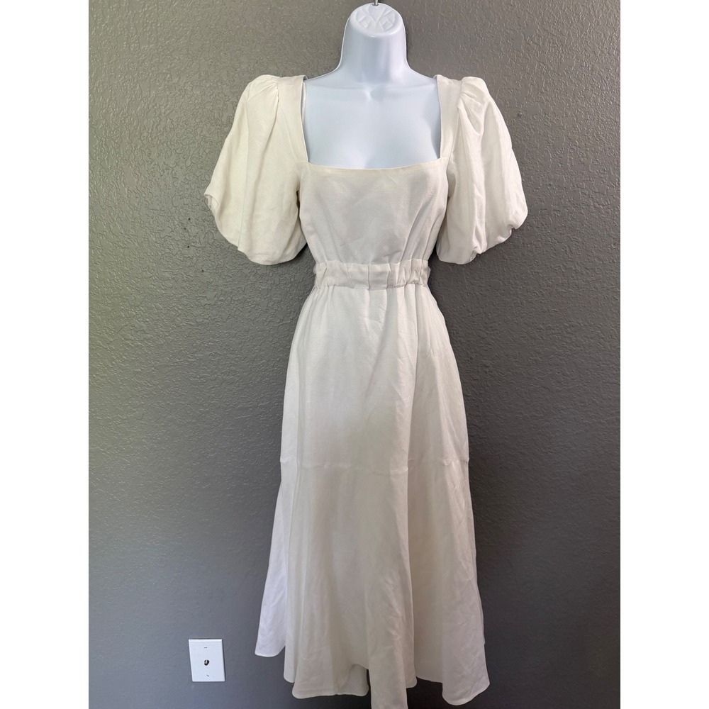 ASTR The Label White Romantic Dress XS Cutout Tie Back Tiered Midi Garden - Picture 2 of 14